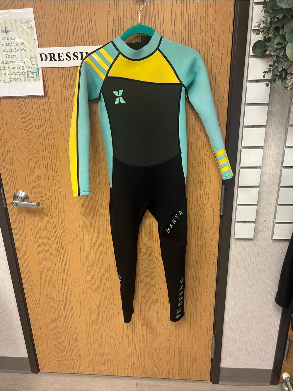 Manta 2XL Kids Full-Body Wetsuit in Black, Teal & Yellow
